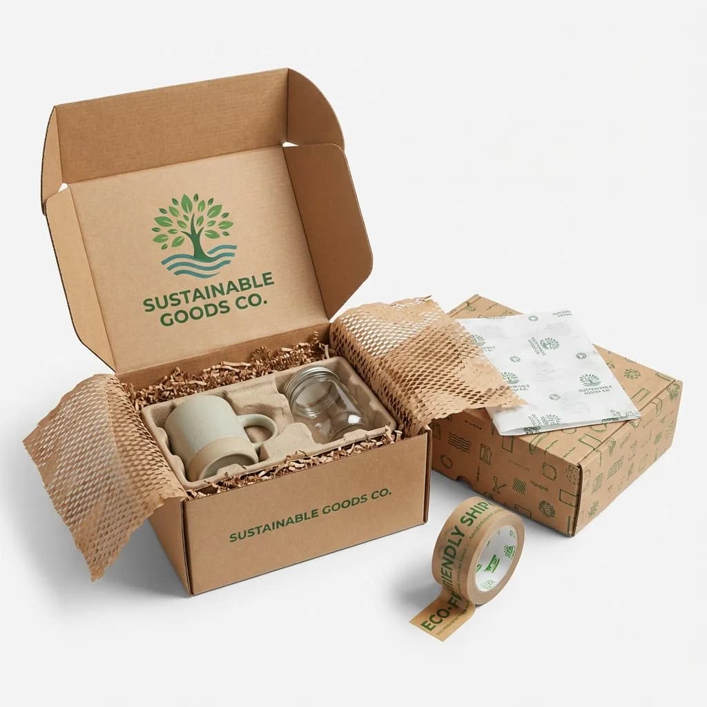 Custom e-commerce packaging solutions with branded shipping boxes and protective inserts