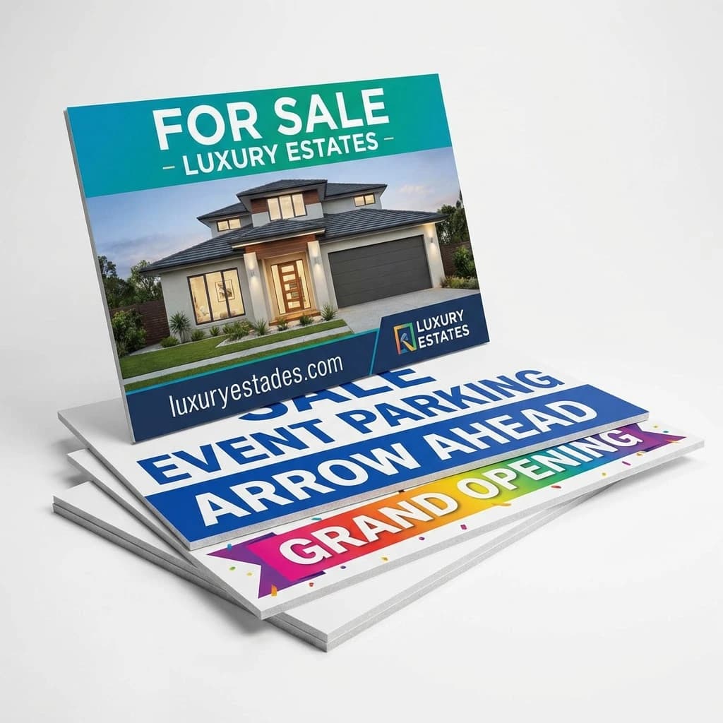 Large format foam board signs with full color UV printing for real estate and event signage